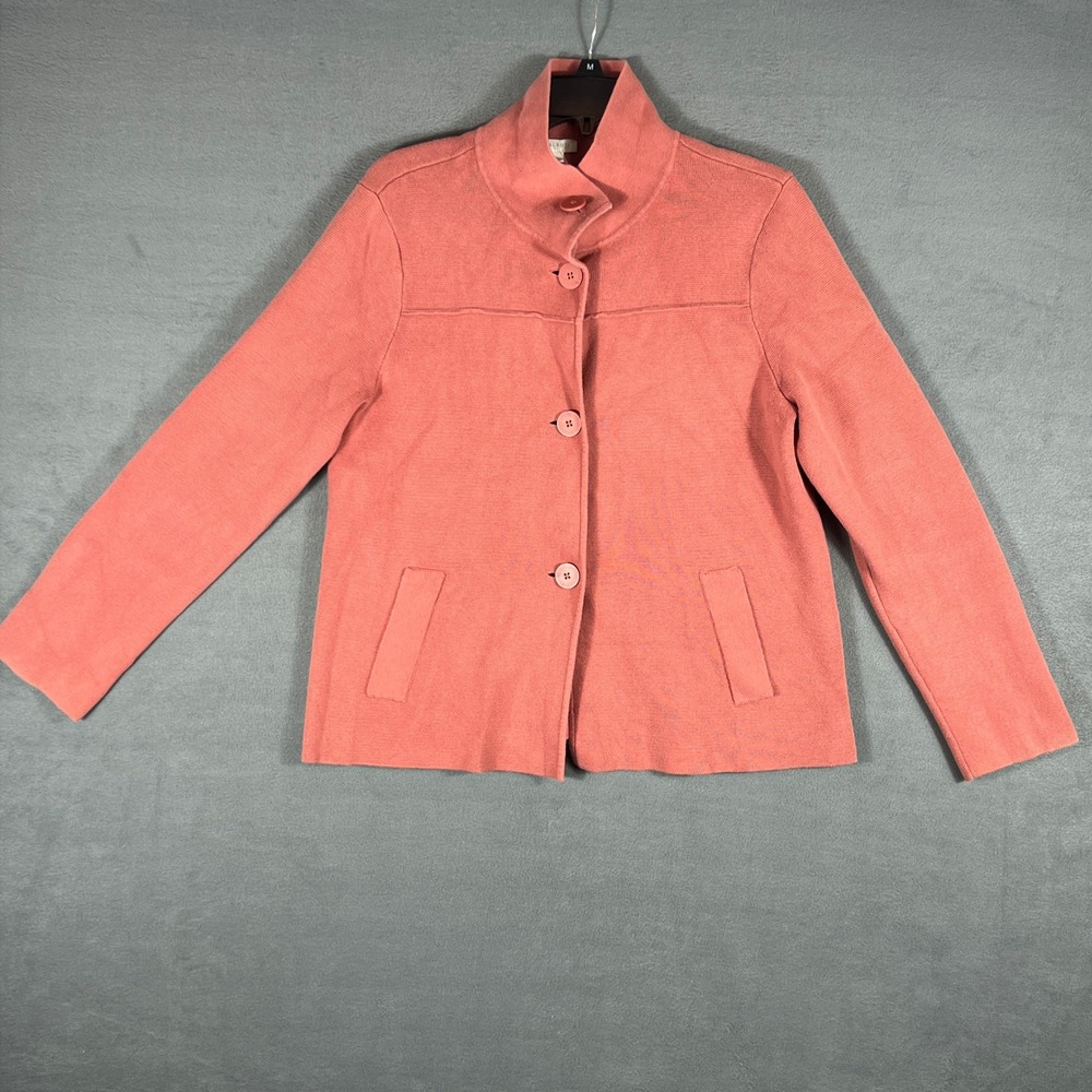 Talbots Womens Cardigan Sweater M Pink Solid Button Front Mock Neck Long Sleeve